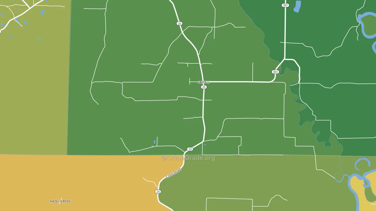 Saffell, AR Map of Vehicle Theft Rates