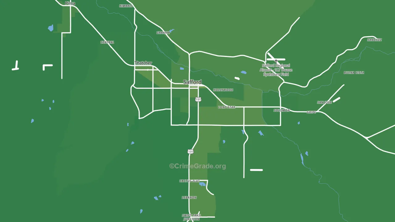 Safford, AZ Map of Vehicle Theft Rates