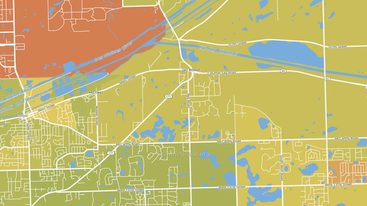 Sag Bridge, IL Map of Vehicle Theft Rates
