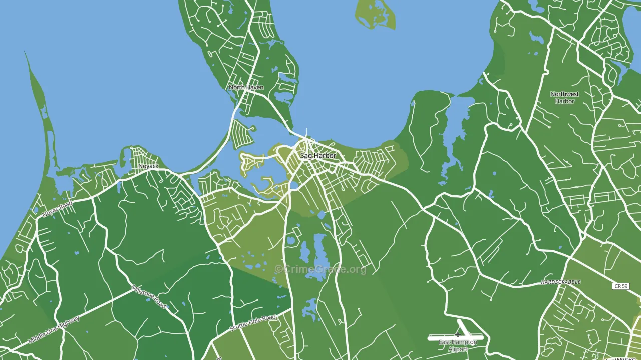 Sag Harbor, NY Map of Vehicle Theft Rates