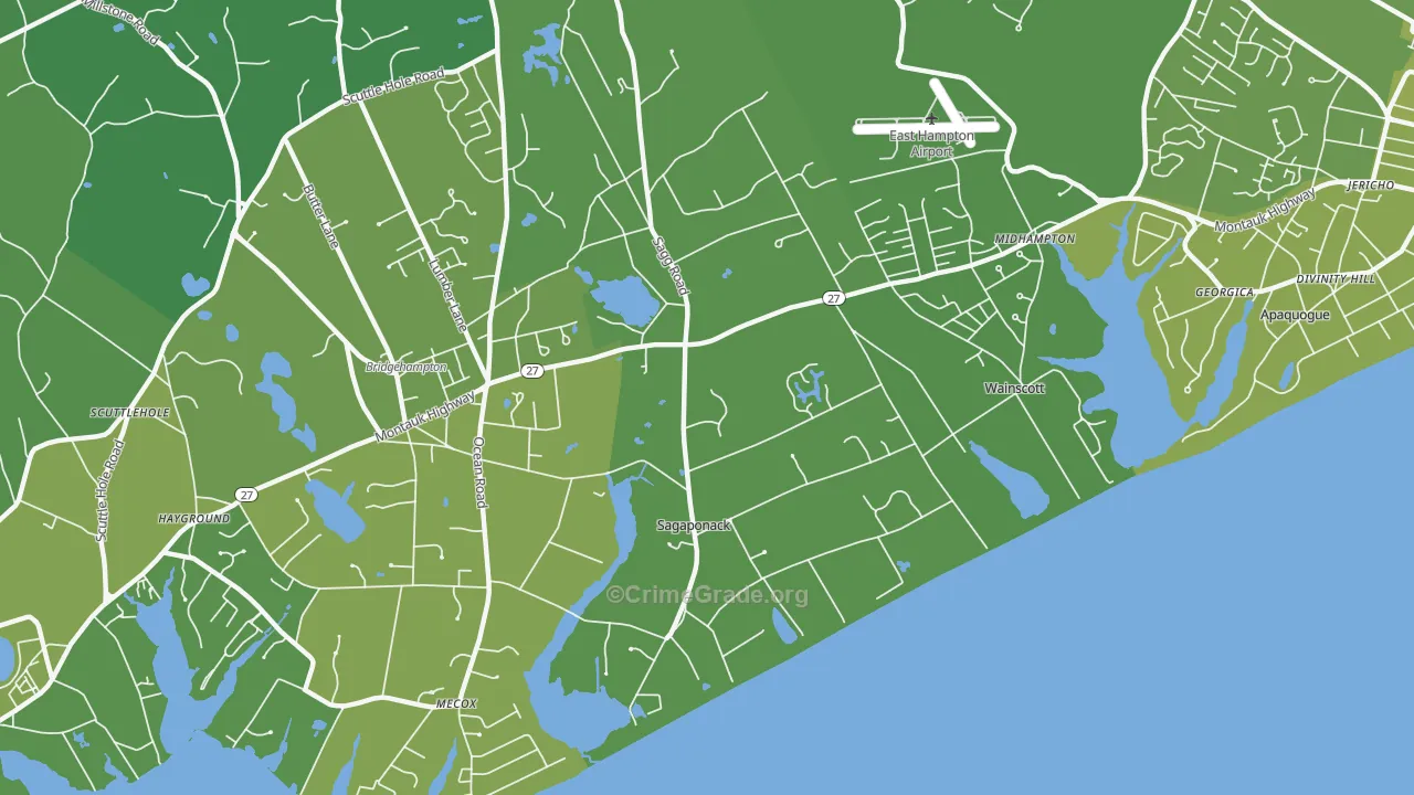 Sagaponack, NY Map of Vehicle Theft Rates
