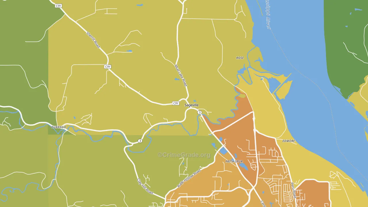 Sageville, IA Map of Vehicle Theft Rates