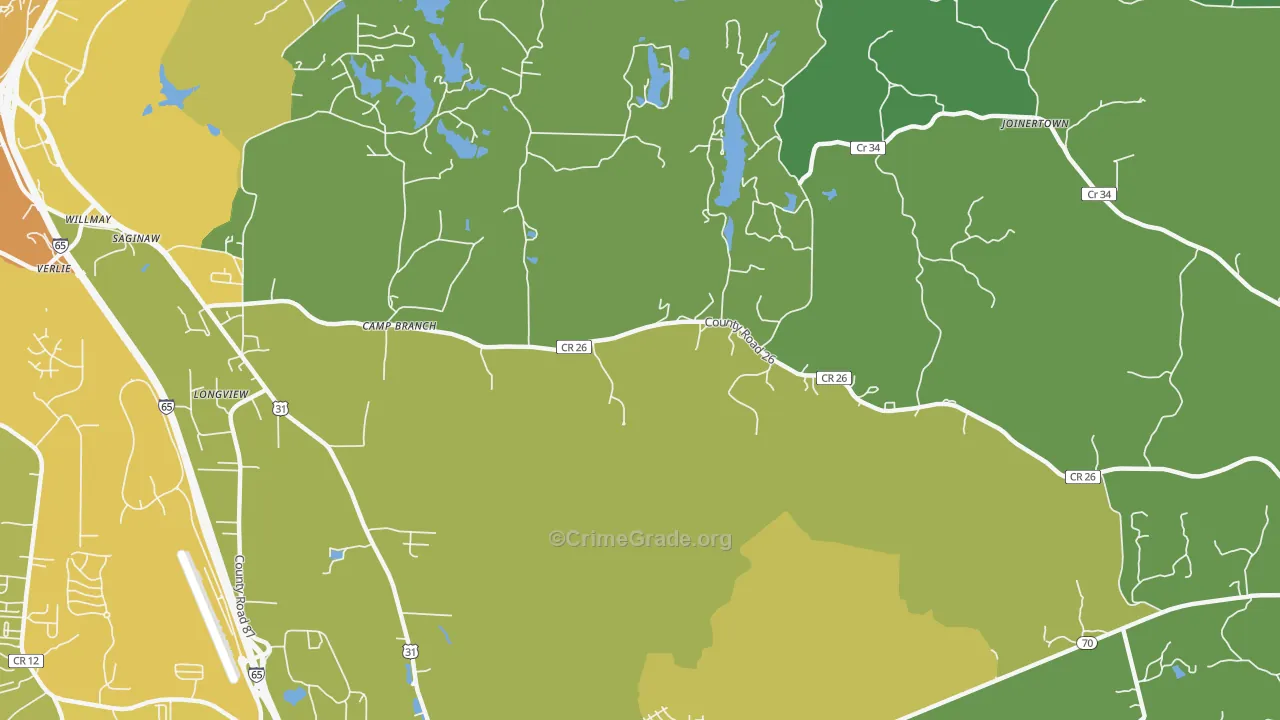 Saginaw, AL Map of Vehicle Theft Rates