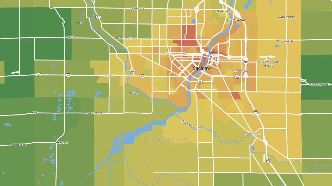 Saginaw County, MI Map of Vehicle Theft Rates
