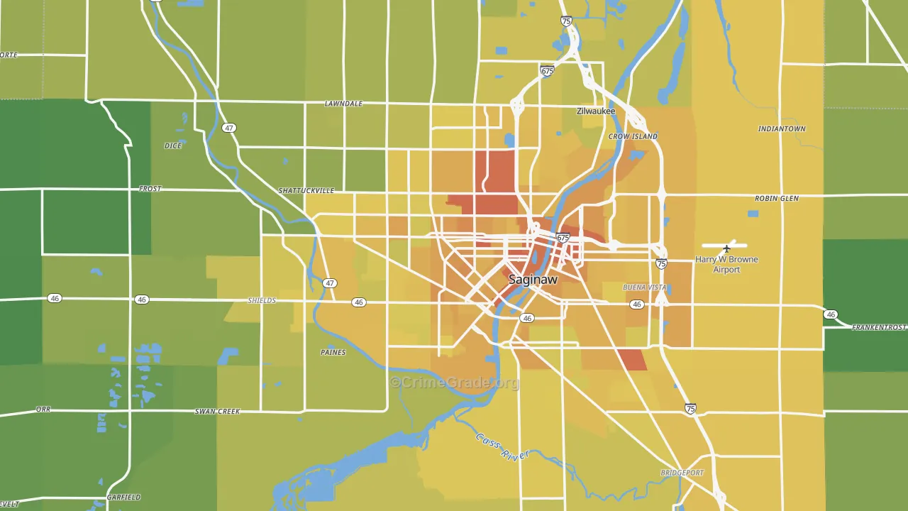 Saginaw, MI Map of Vehicle Theft Rates