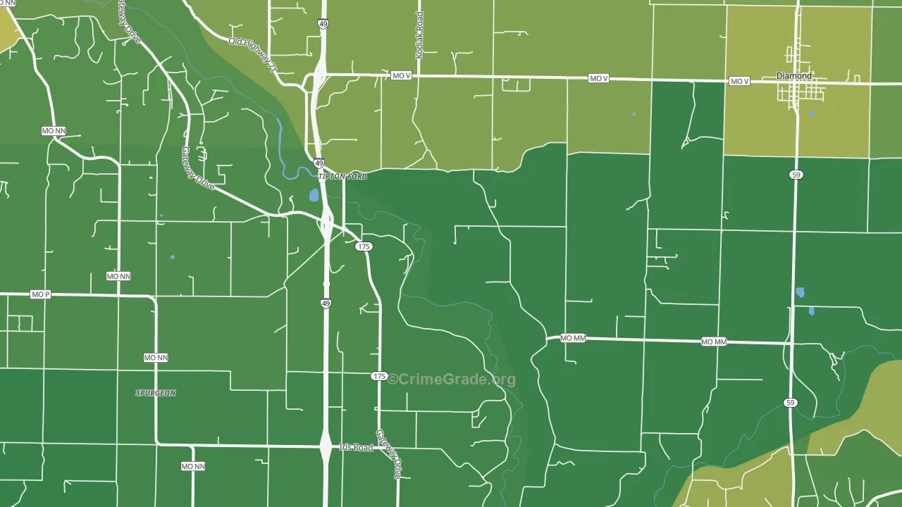 Saginaw, MO Map of Vehicle Theft Rates