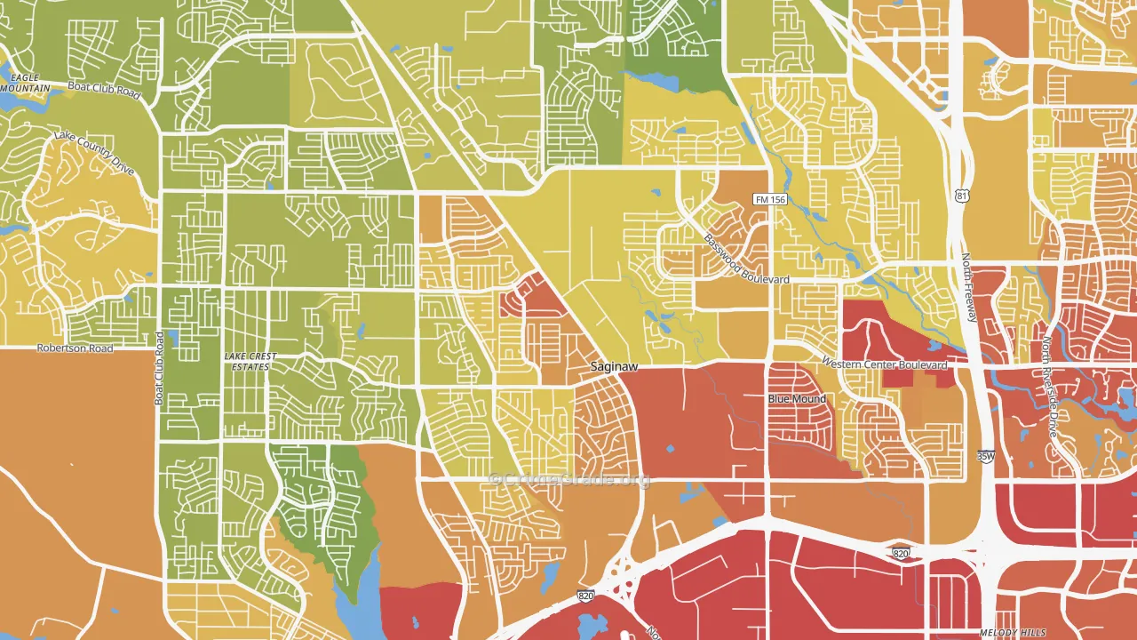 Saginaw, TX Map of Vehicle Theft Rates