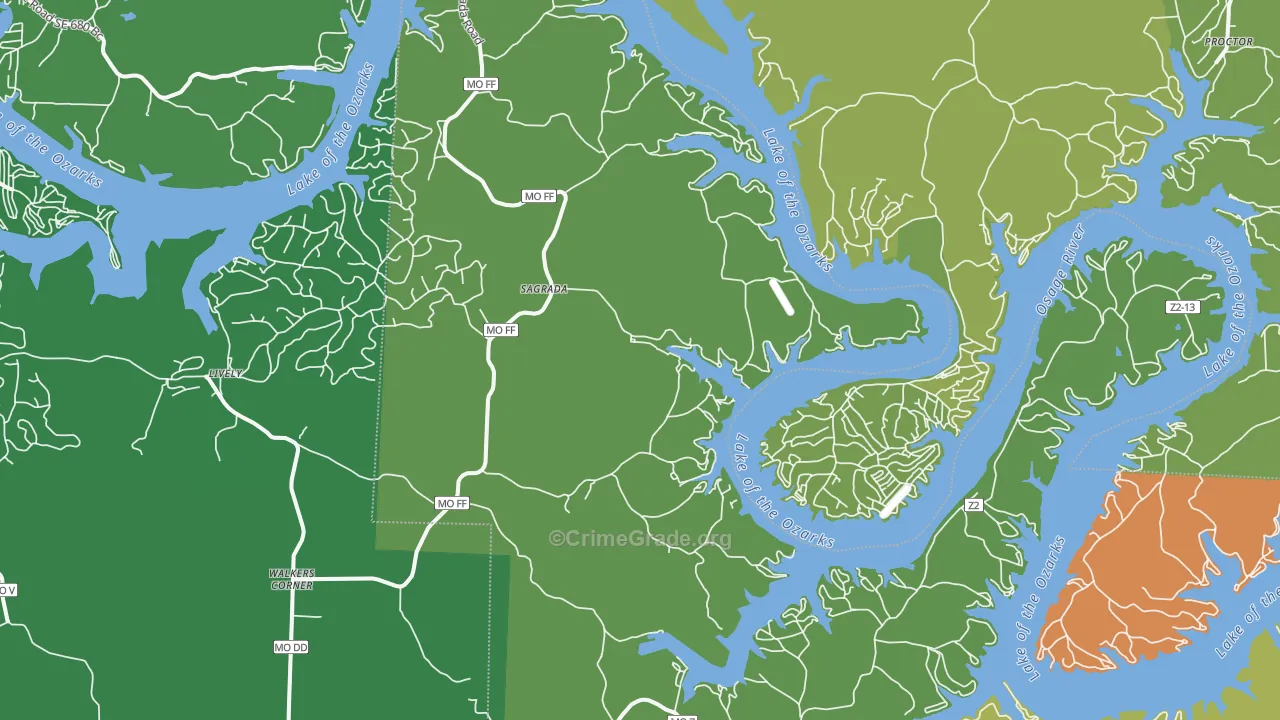 Sagrada, MO Map of Vehicle Theft Rates