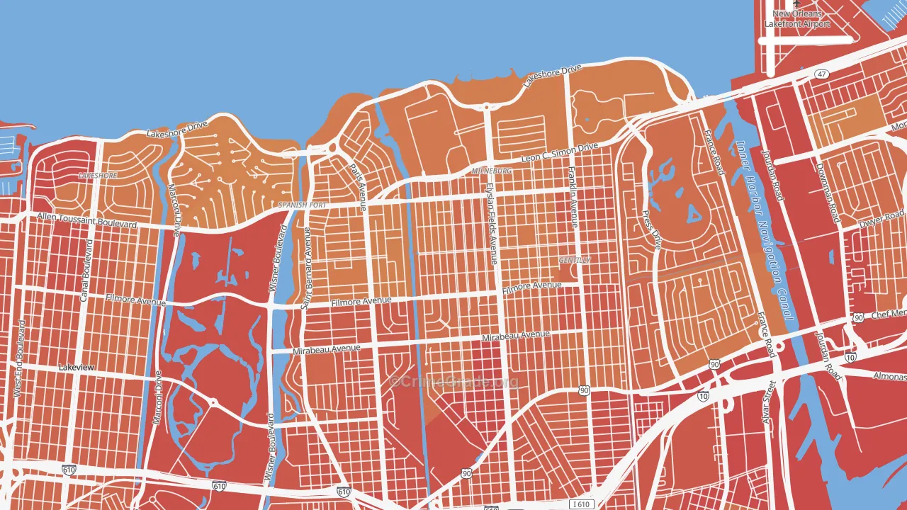 Saint Anthony, New Orleans, LA Map of Vehicle Theft Rates