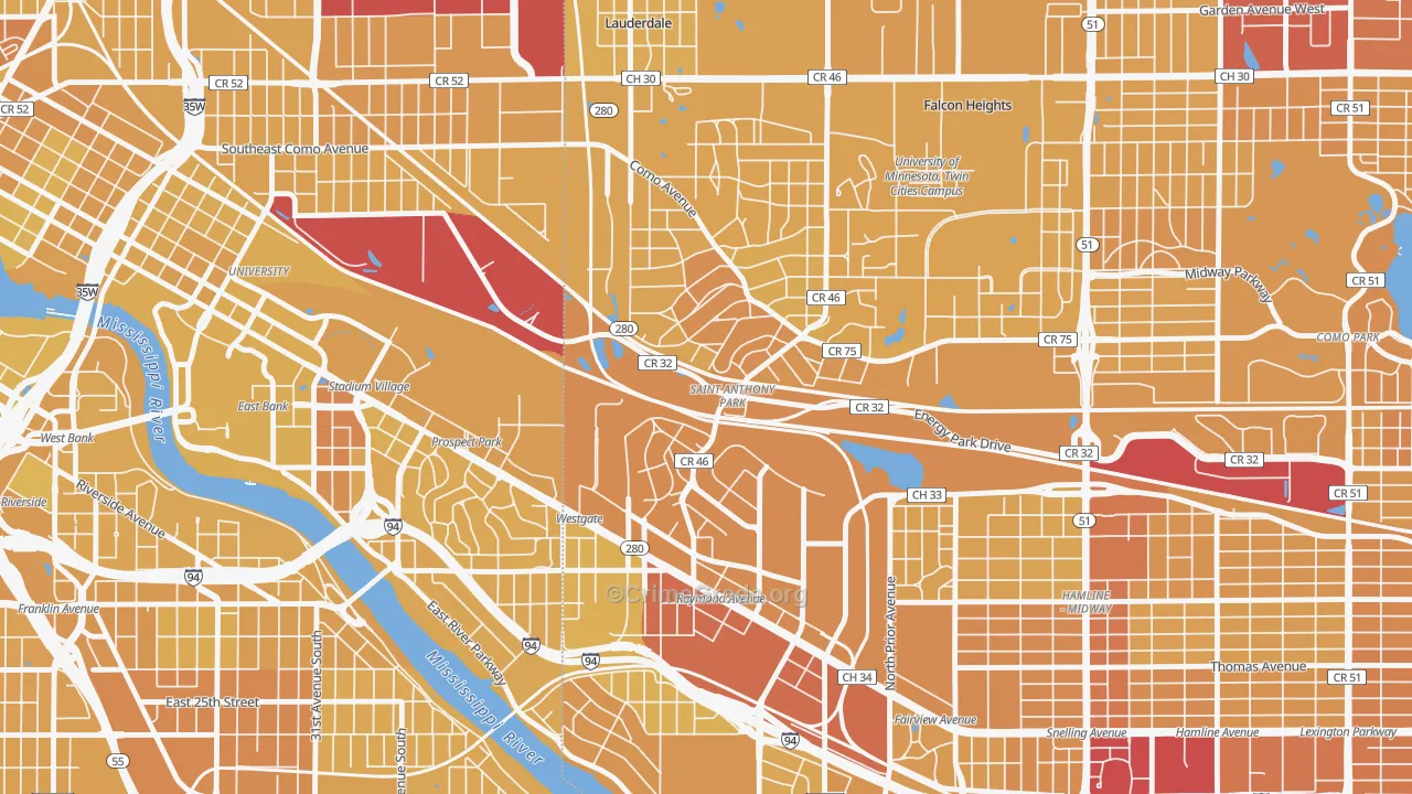 Saint Anthony, St. Paul, MN Map of Vehicle Theft Rates