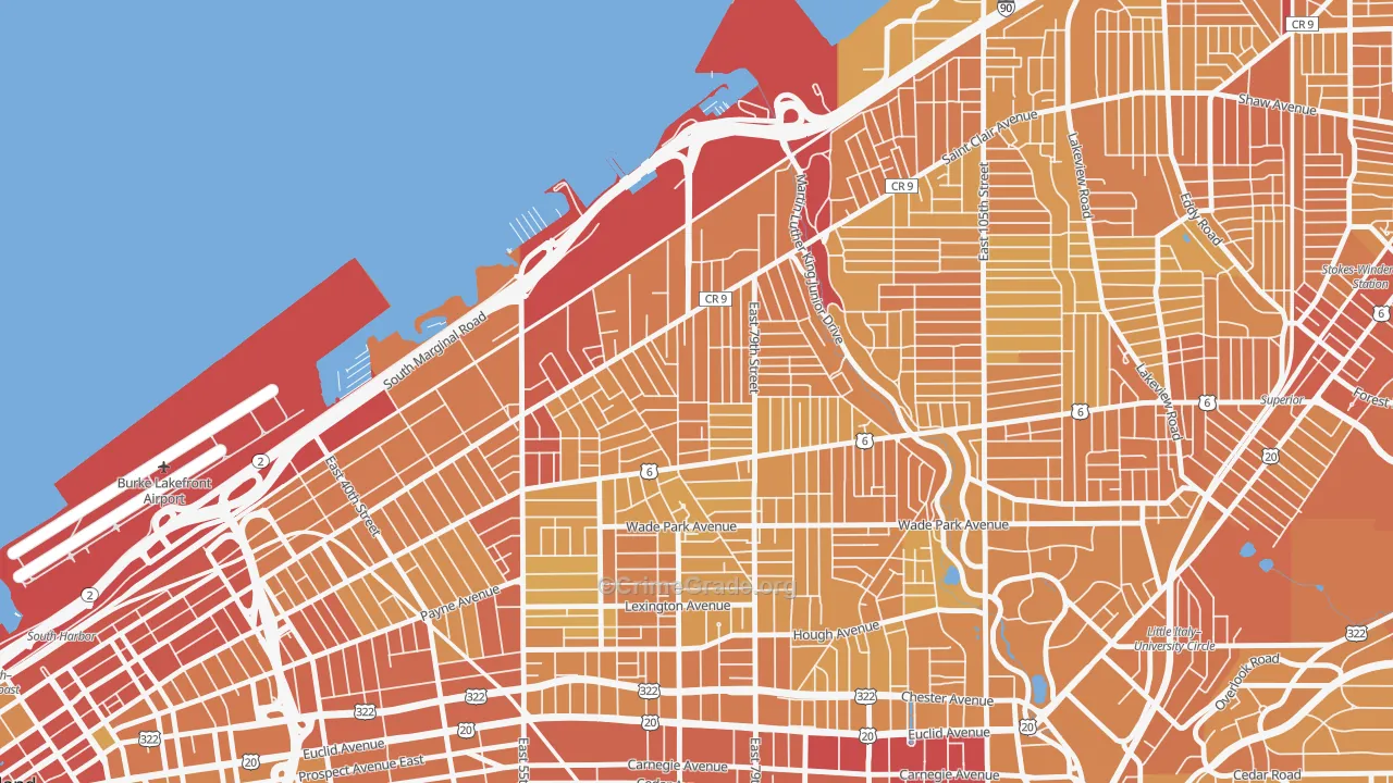 Saint Claire-Superior, Cleveland, OH Map of Vehicle Theft Rates