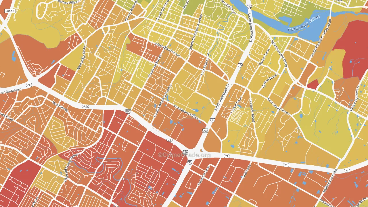 Saint Edwards, Austin, TX Map of Vehicle Theft Rates