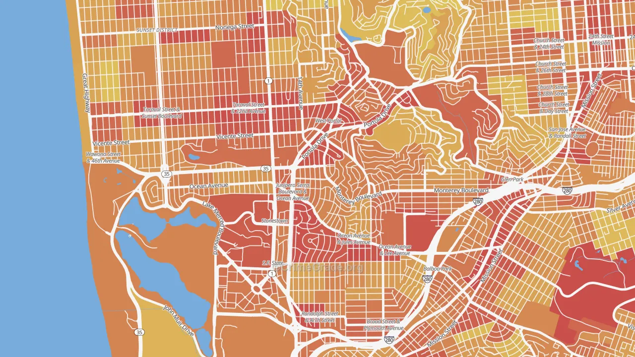 Saint Francis Wood, San Francisco, CA Map of Vehicle Theft Rates