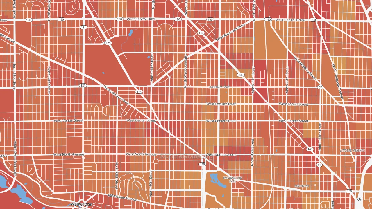 Saint Joseph, Milwaukee, WI Map of Vehicle Theft Rates