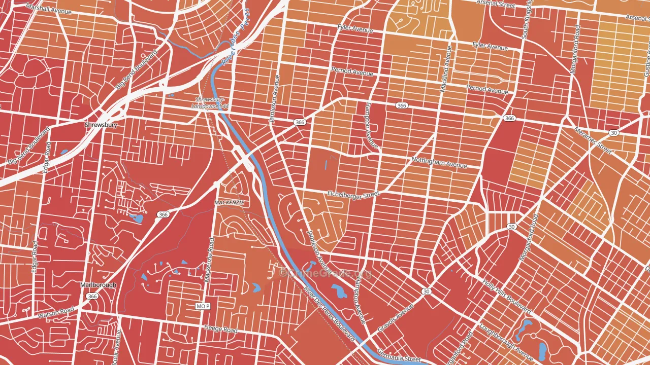 Saint Louis Hills, St. Louis, MO Map of Vehicle Theft Rates