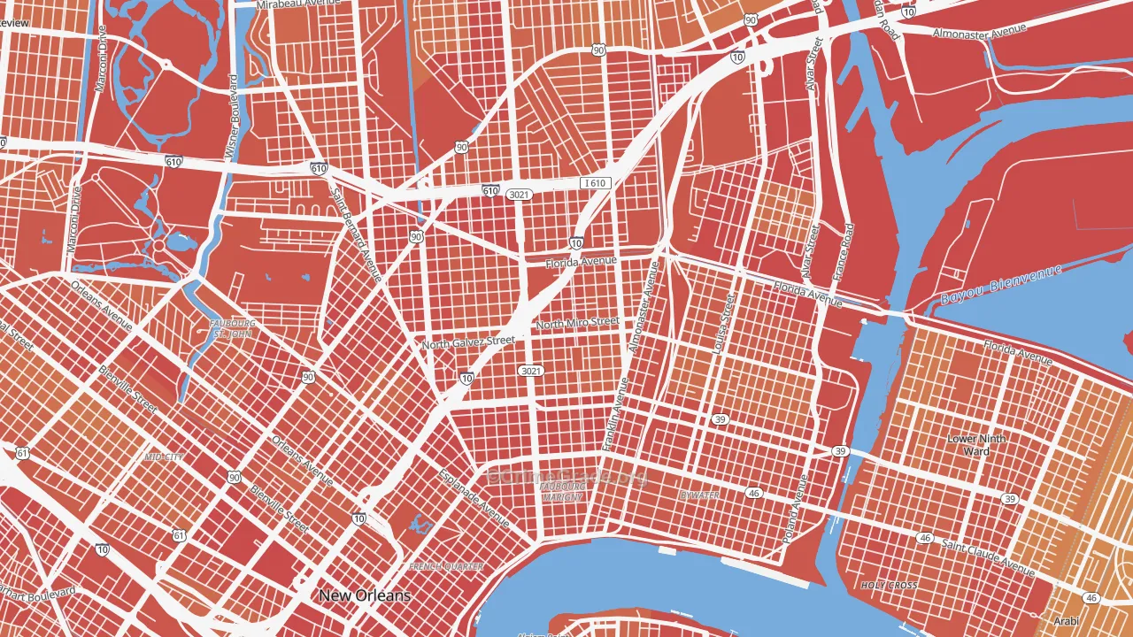 Saint Roch, New Orleans, LA Map of Vehicle Theft Rates