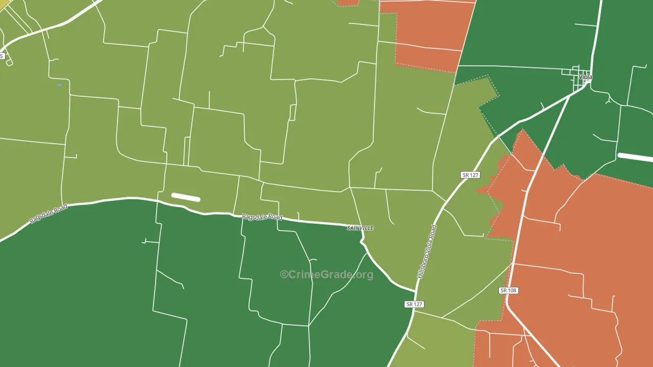 Sainville, TN Map of Vehicle Theft Rates