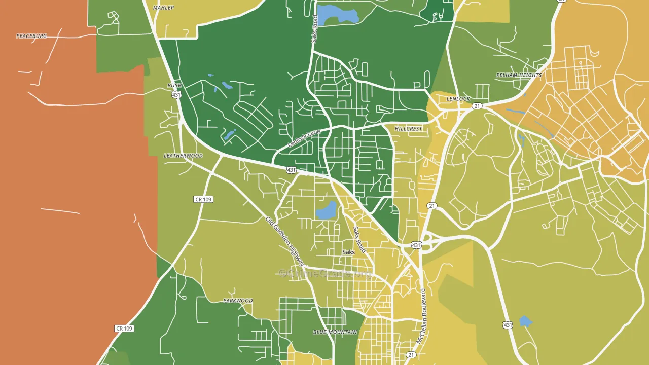 Saks, AL Map of Vehicle Theft Rates