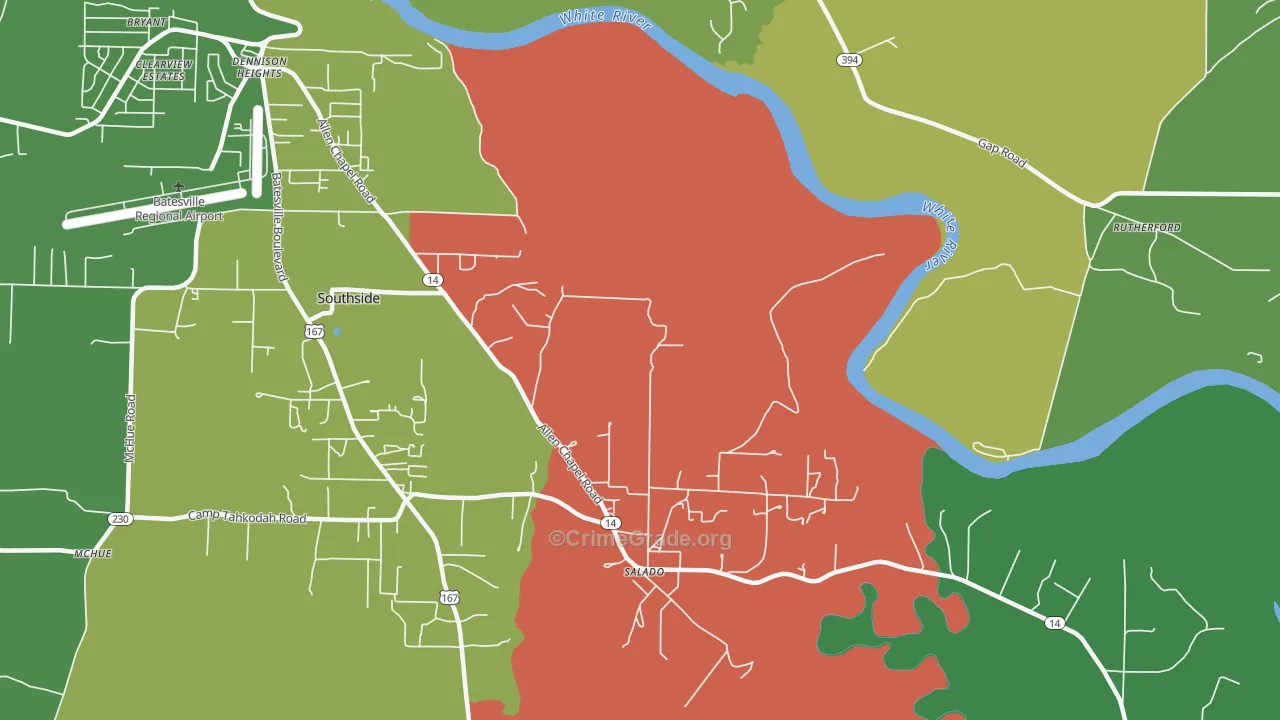 Salado, AR Map of Vehicle Theft Rates