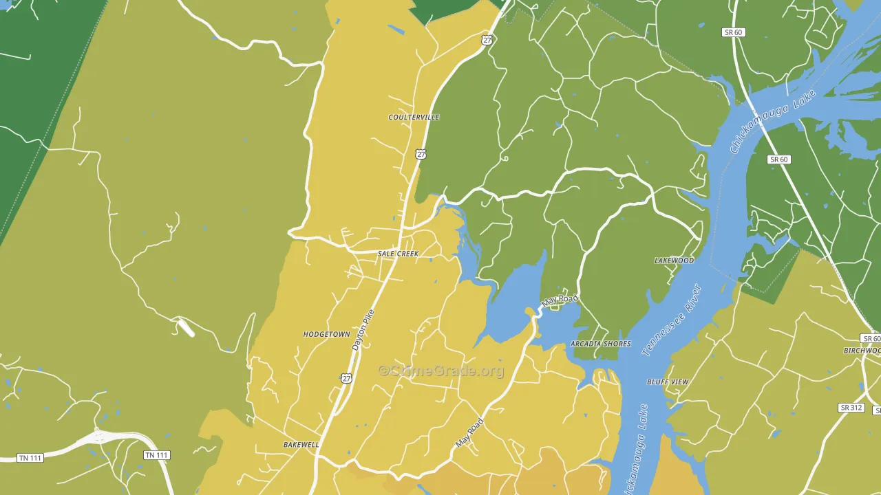 Sale Creek, TN Map of Vehicle Theft Rates