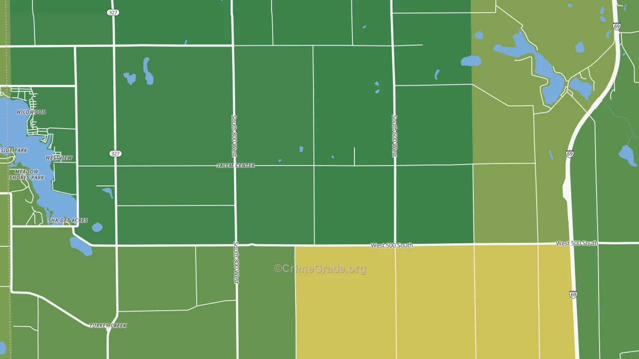 Salem Center, IN Map of Vehicle Theft Rates