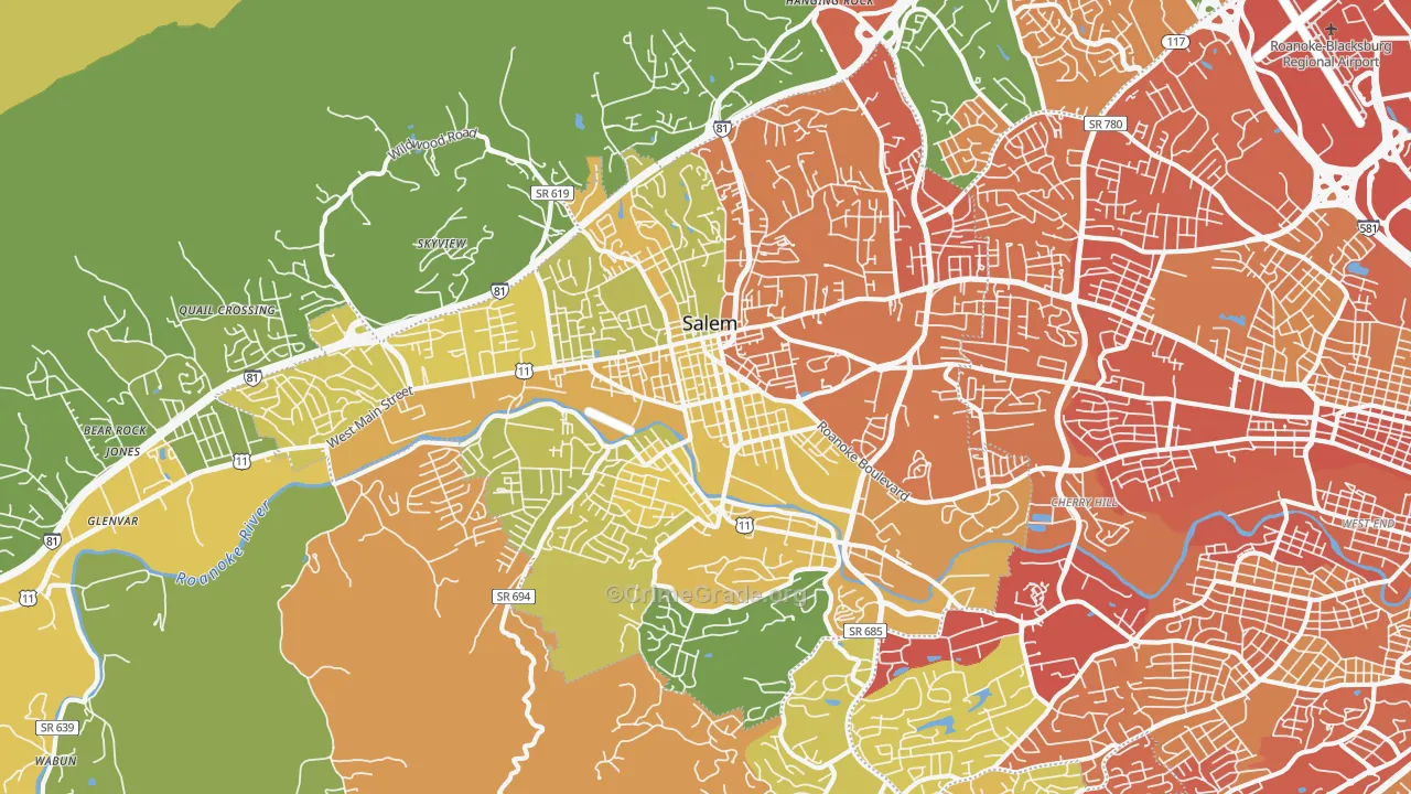 Salem City, VA Map of Vehicle Theft Rates