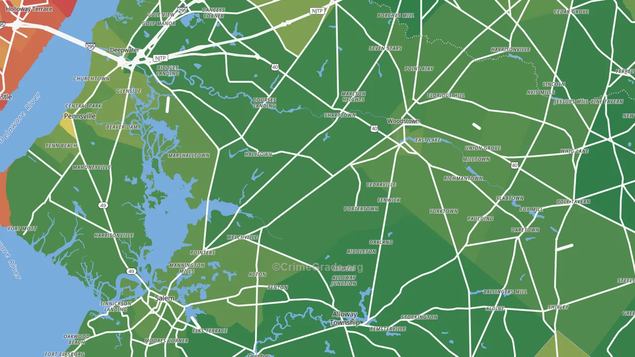 Salem County, NJ Map of Vehicle Theft Rates