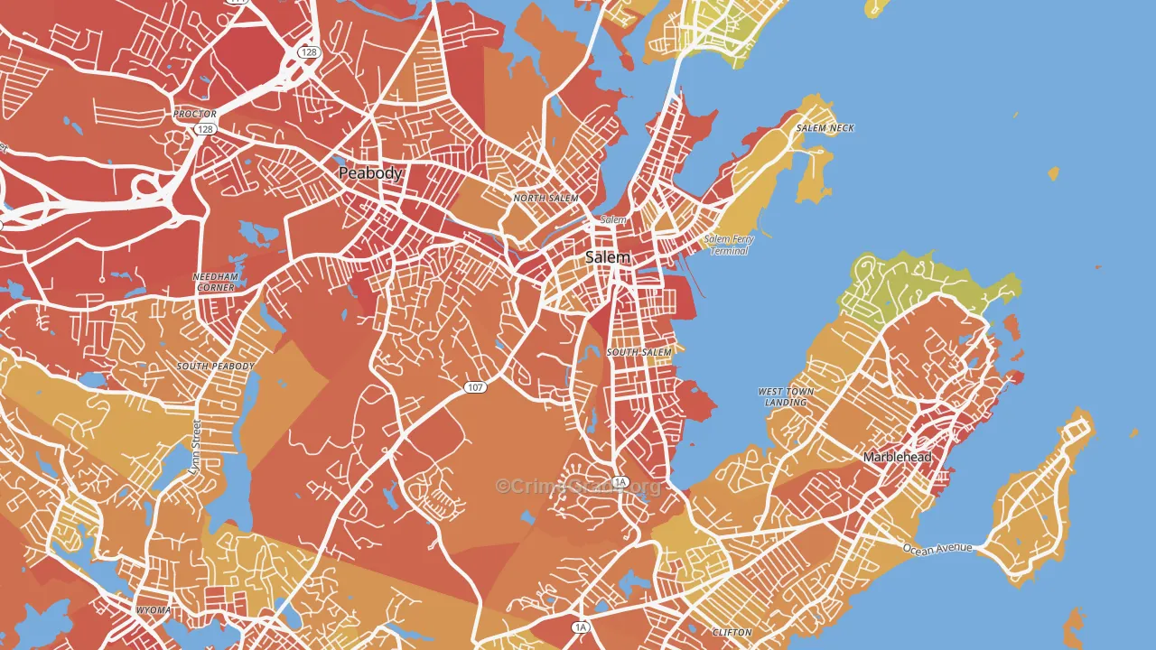 Salem, MA Map of Vehicle Theft Rates