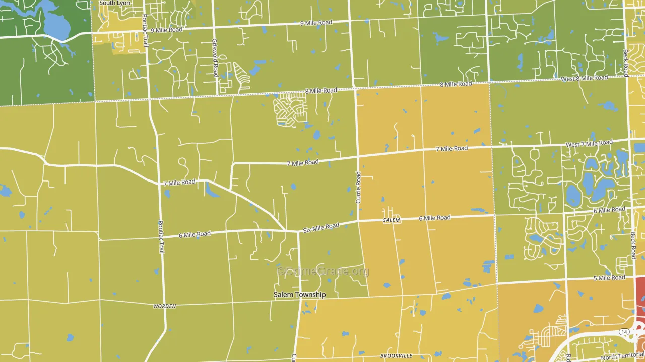 Salem, MI Map of Vehicle Theft Rates