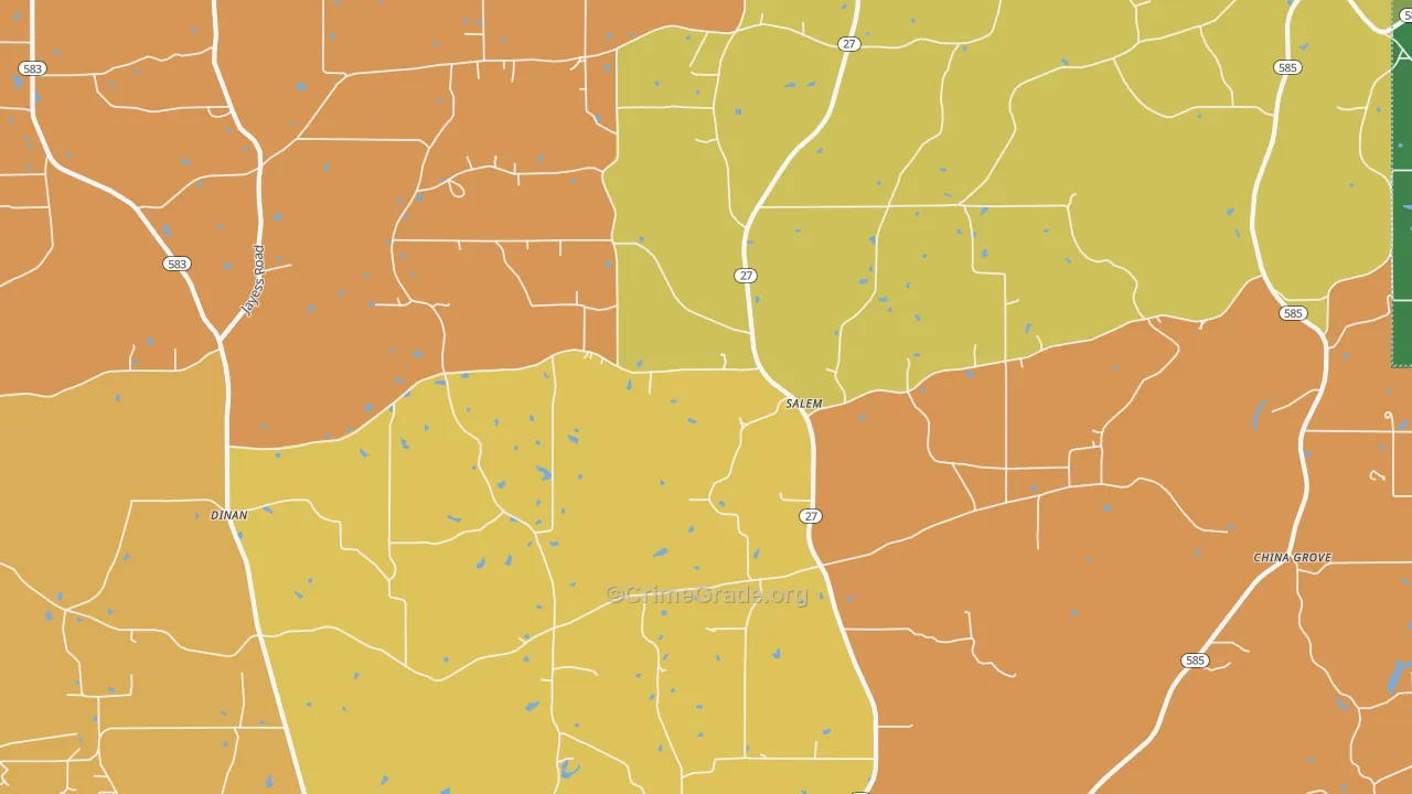 Salem, MS Map of Vehicle Theft Rates