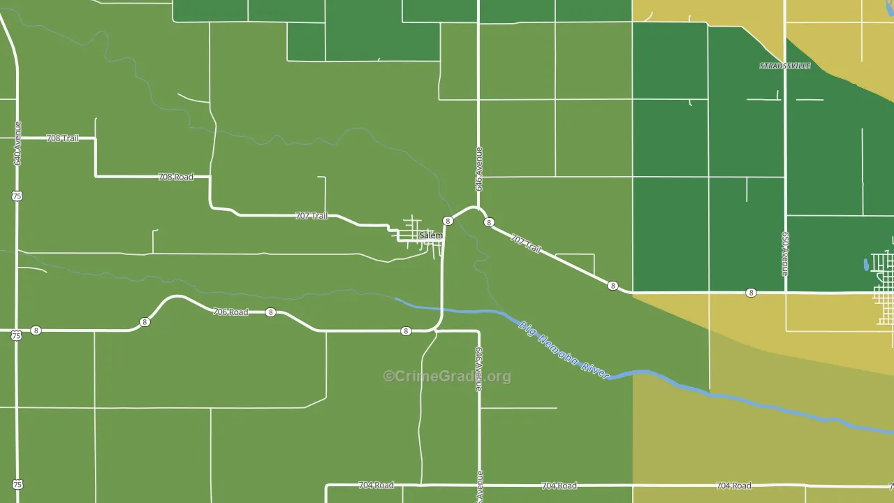Salem, NE Map of Vehicle Theft Rates