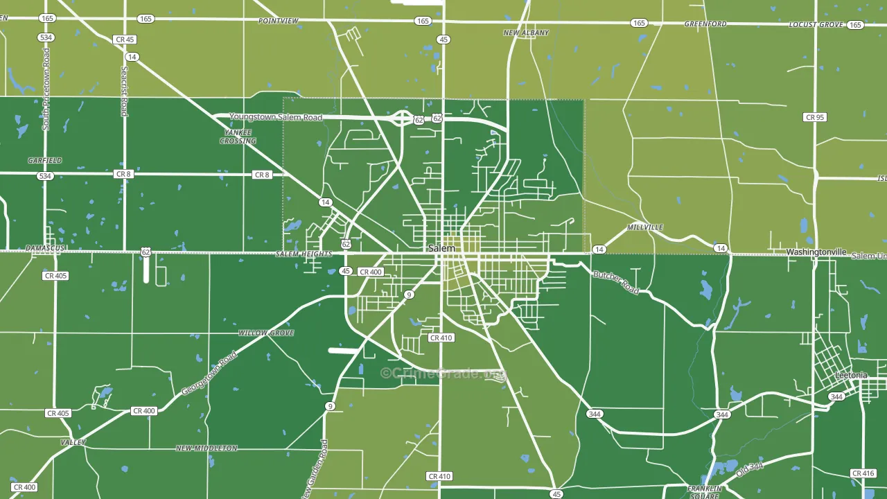 Salem, OH Map of Vehicle Theft Rates