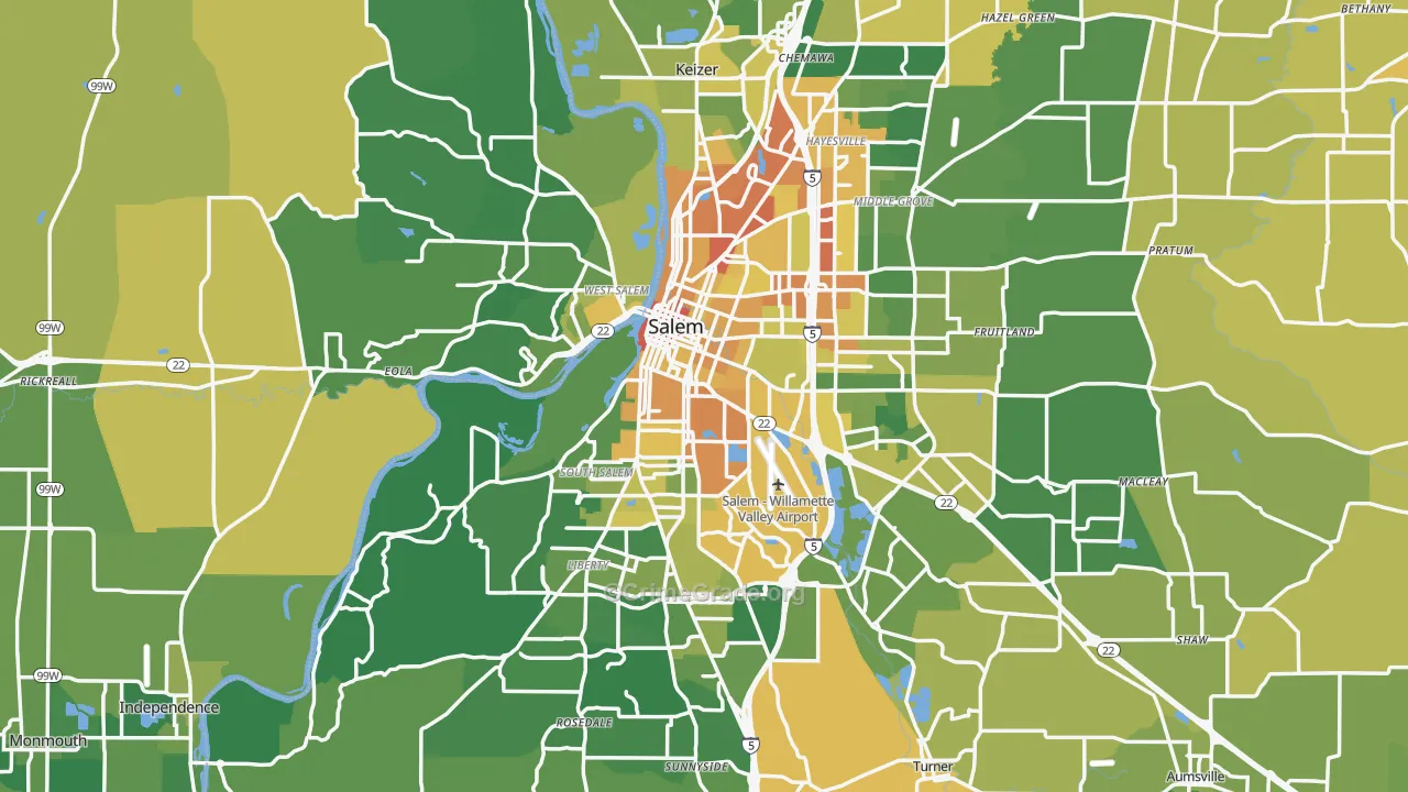 Salem, OR Map of Vehicle Theft Rates