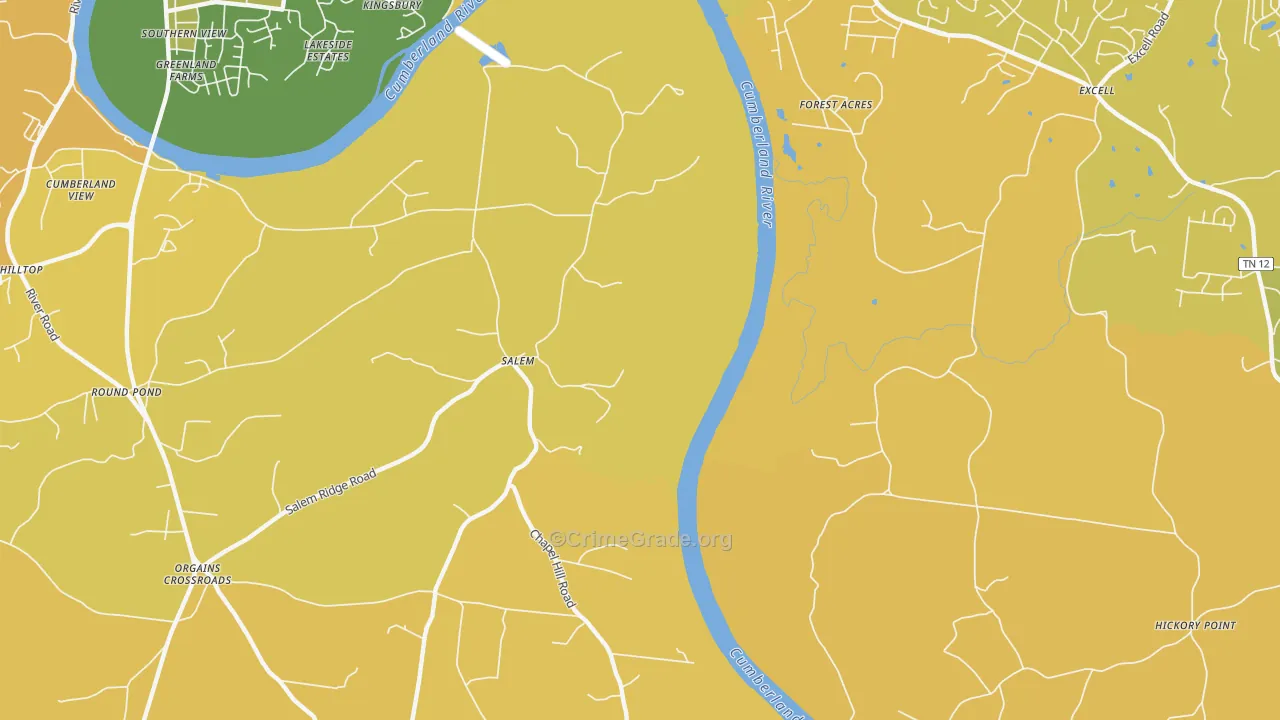 Salem, TN Map of Vehicle Theft Rates