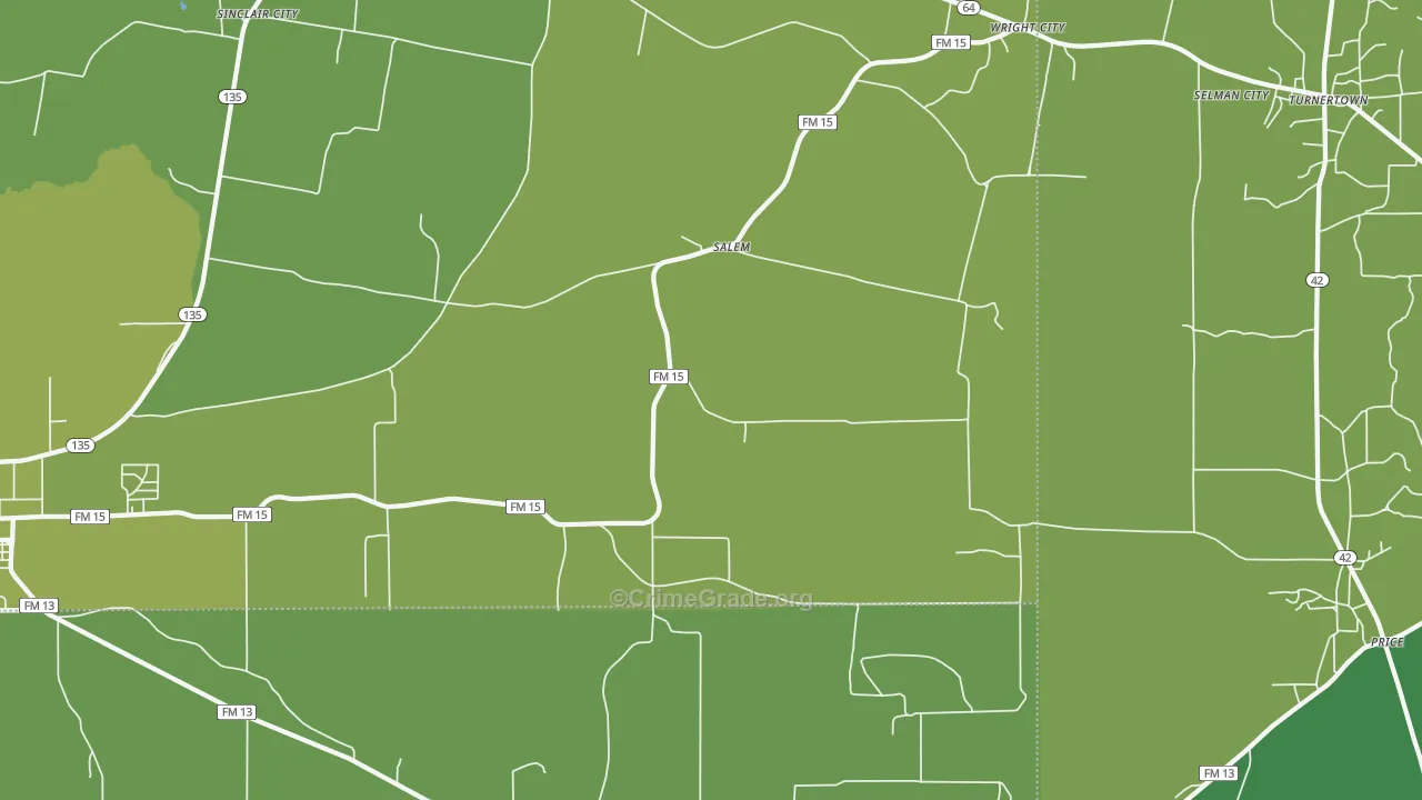 Salem, TX Map of Vehicle Theft Rates
