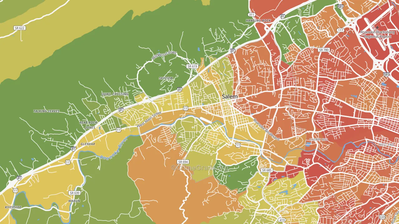 Salem, VA Map of Vehicle Theft Rates