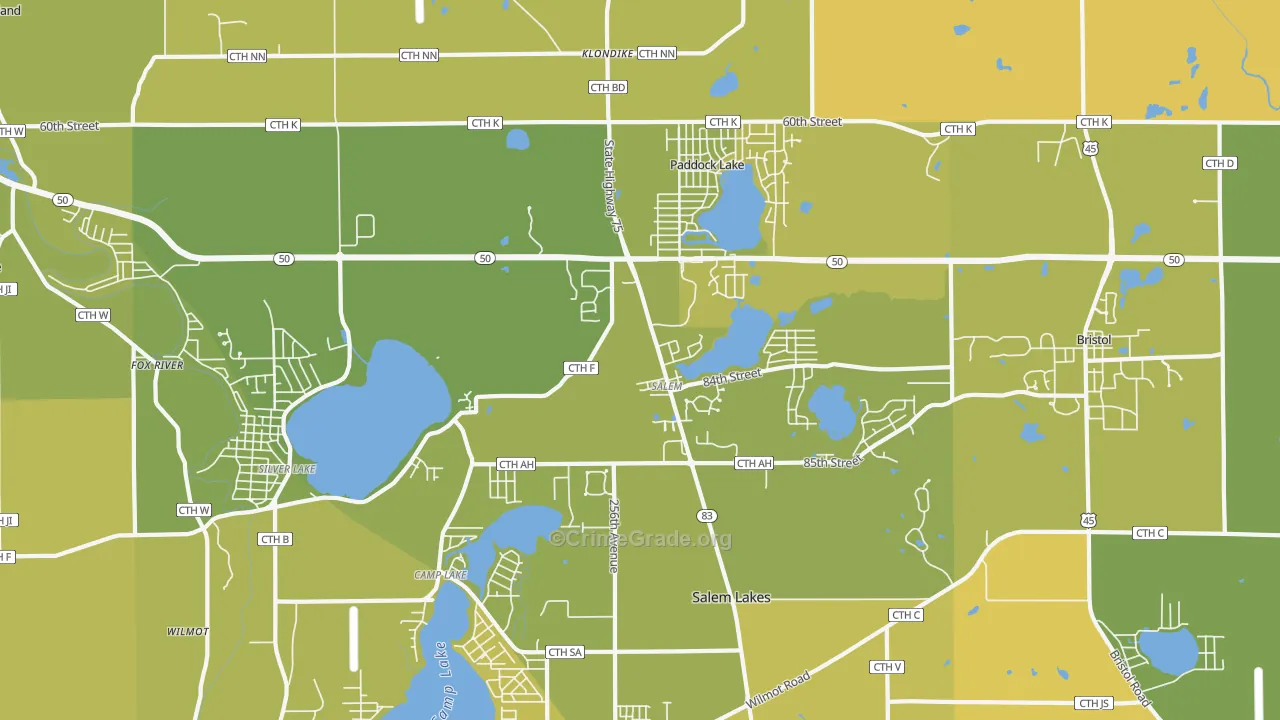 Salem, WI Map of Vehicle Theft Rates