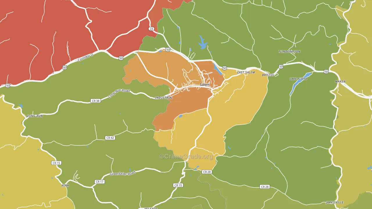 Salem, WV Map of Vehicle Theft Rates