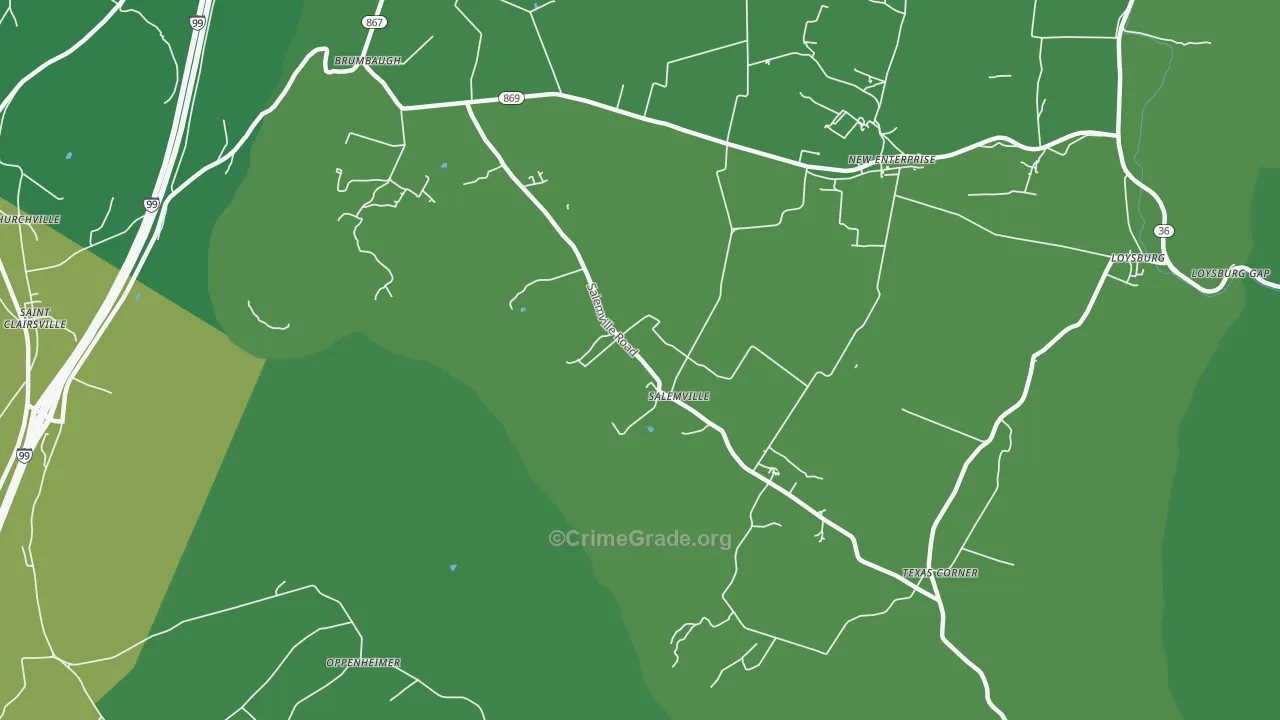 Salemville, PA Map of Vehicle Theft Rates