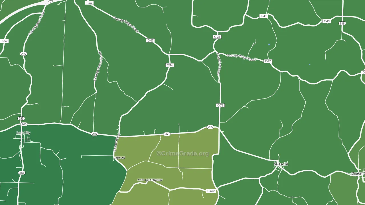 Salesville, OH Map of Vehicle Theft Rates