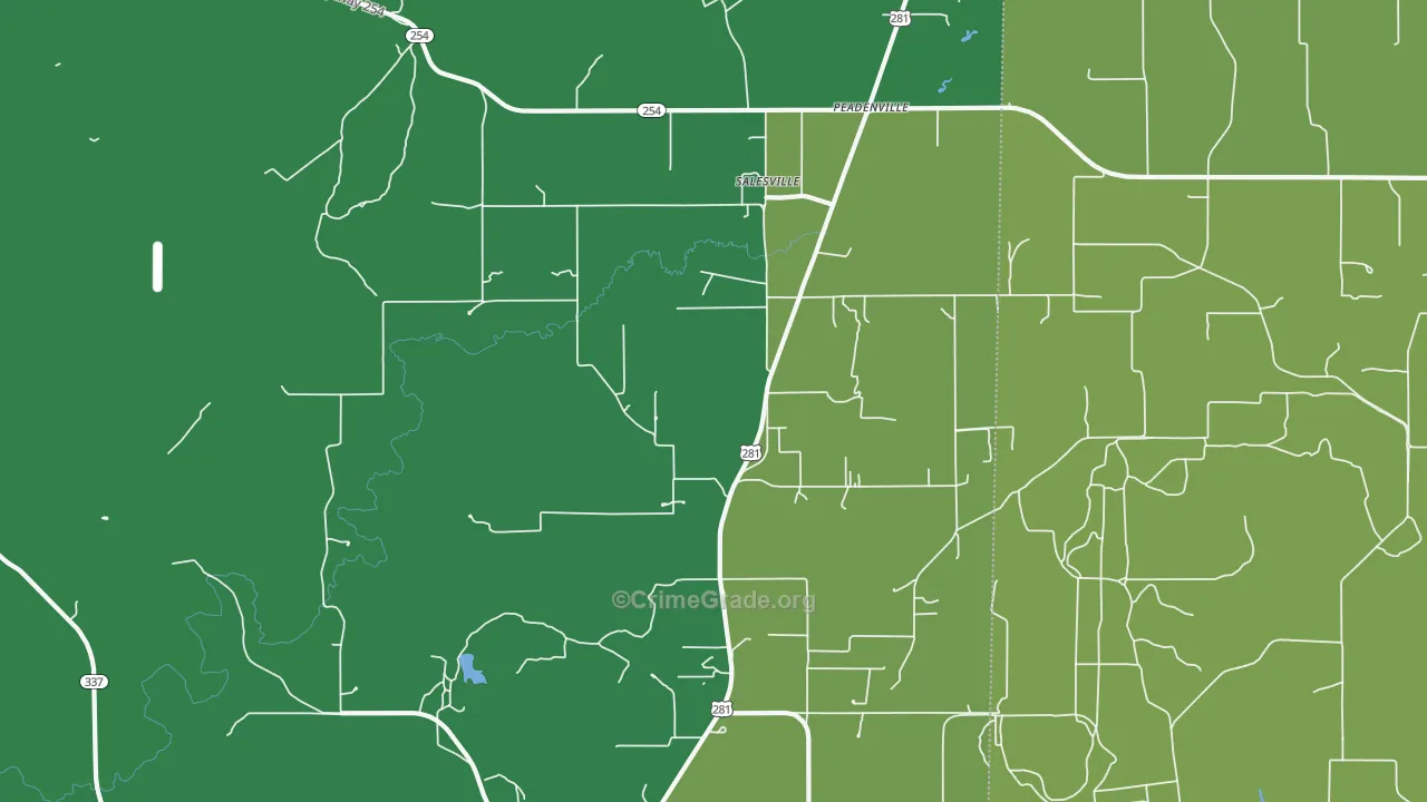 Salesville, TX Map of Vehicle Theft Rates