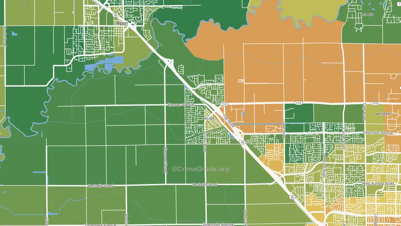 Salida, CA Map of Vehicle Theft Rates