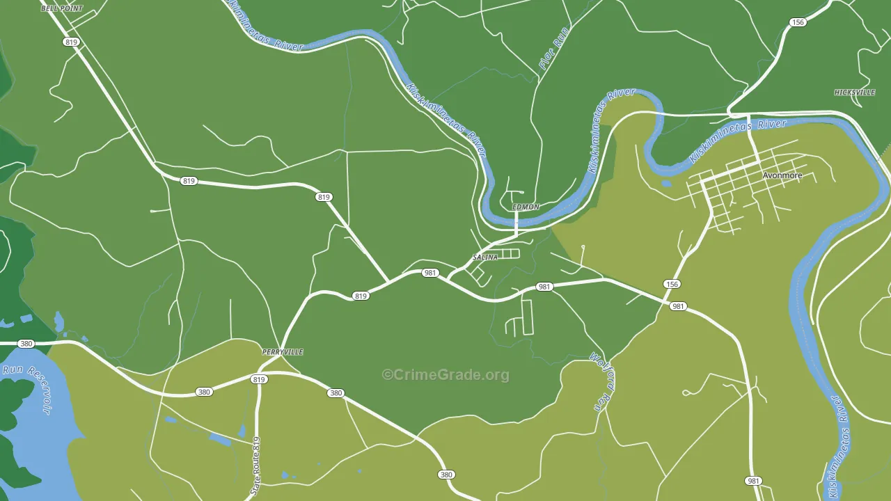 Salina, PA Map of Vehicle Theft Rates