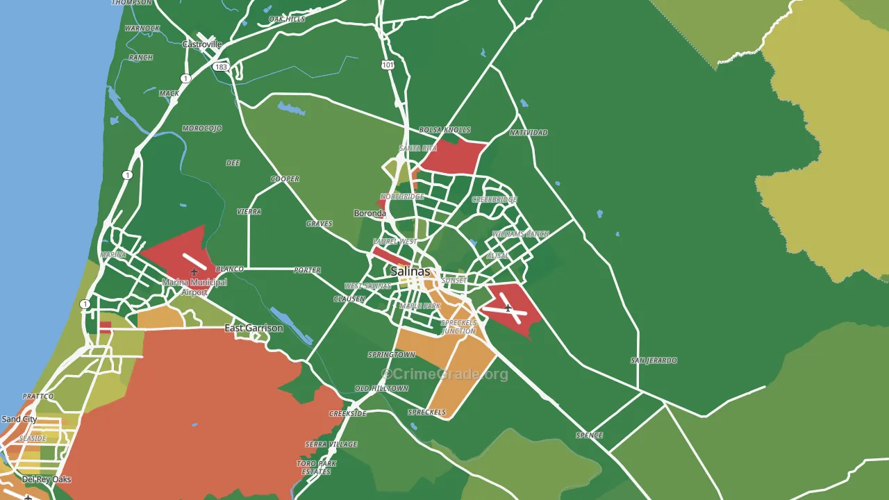 Salinas, CA Map of Vehicle Theft Rates