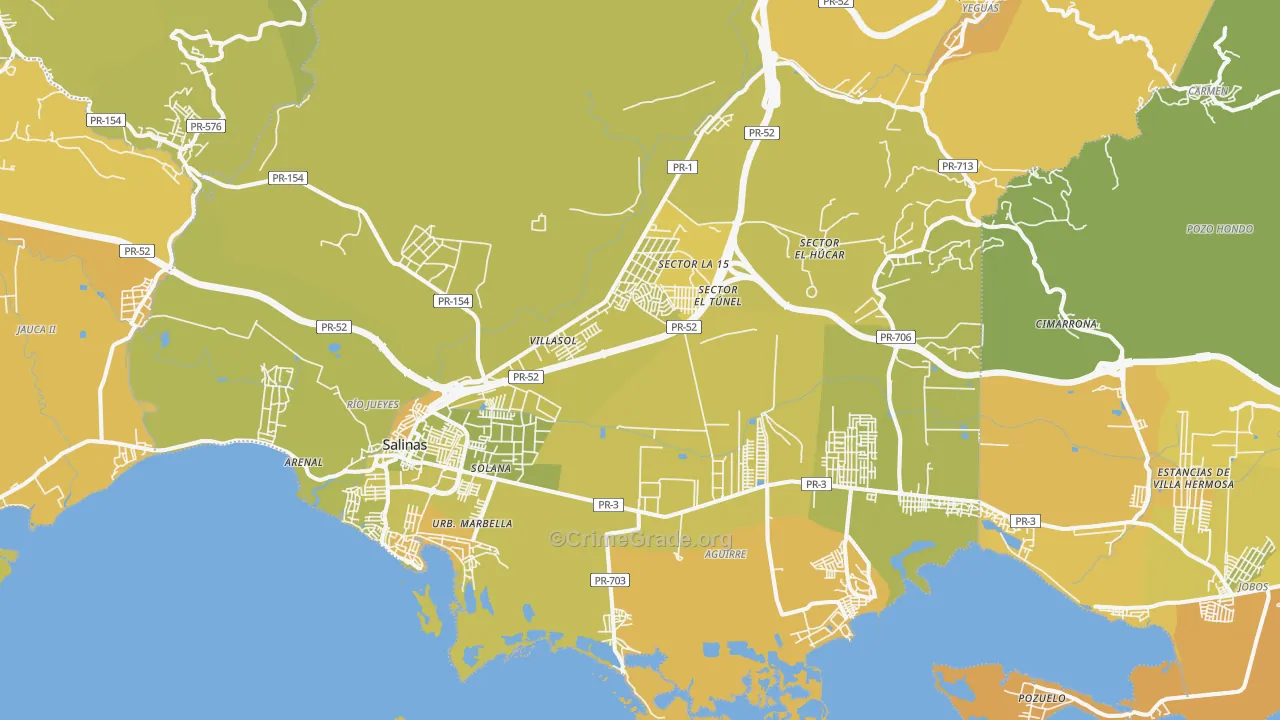 Salinas Municipio, PR Map of Vehicle Theft Rates