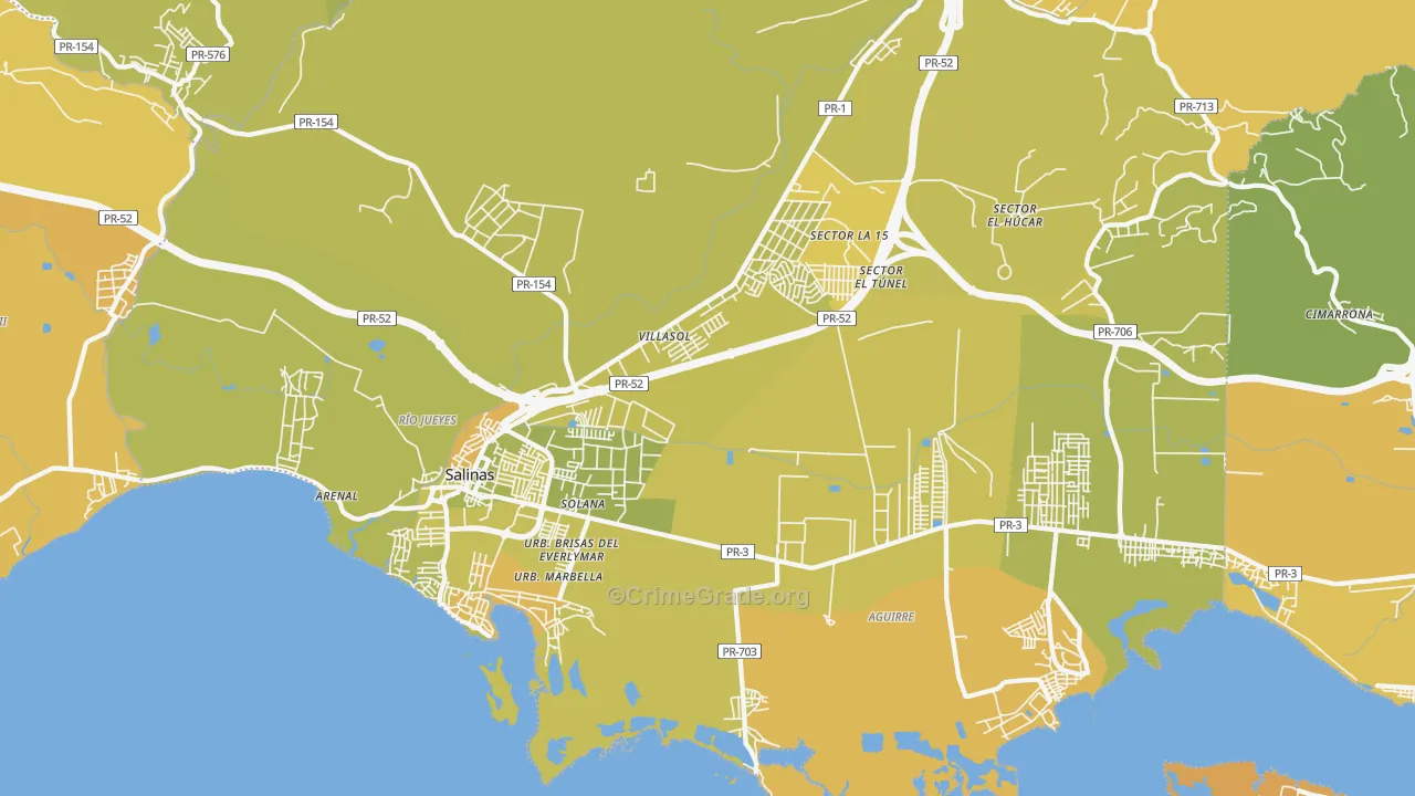 Salinas, PR Map of Vehicle Theft Rates