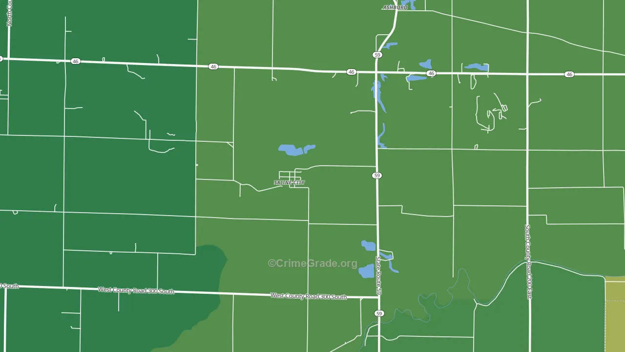 Saline City, IN Map of Vehicle Theft Rates