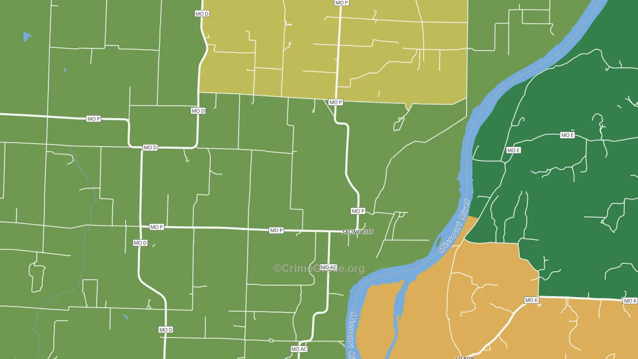 Saline City, MO Map of Vehicle Theft Rates