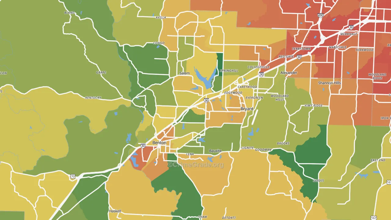 Saline County, AR Map of Vehicle Theft Rates
