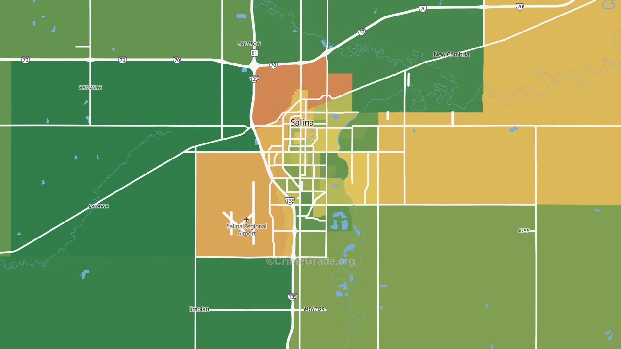 Saline County, KS Map of Vehicle Theft Rates